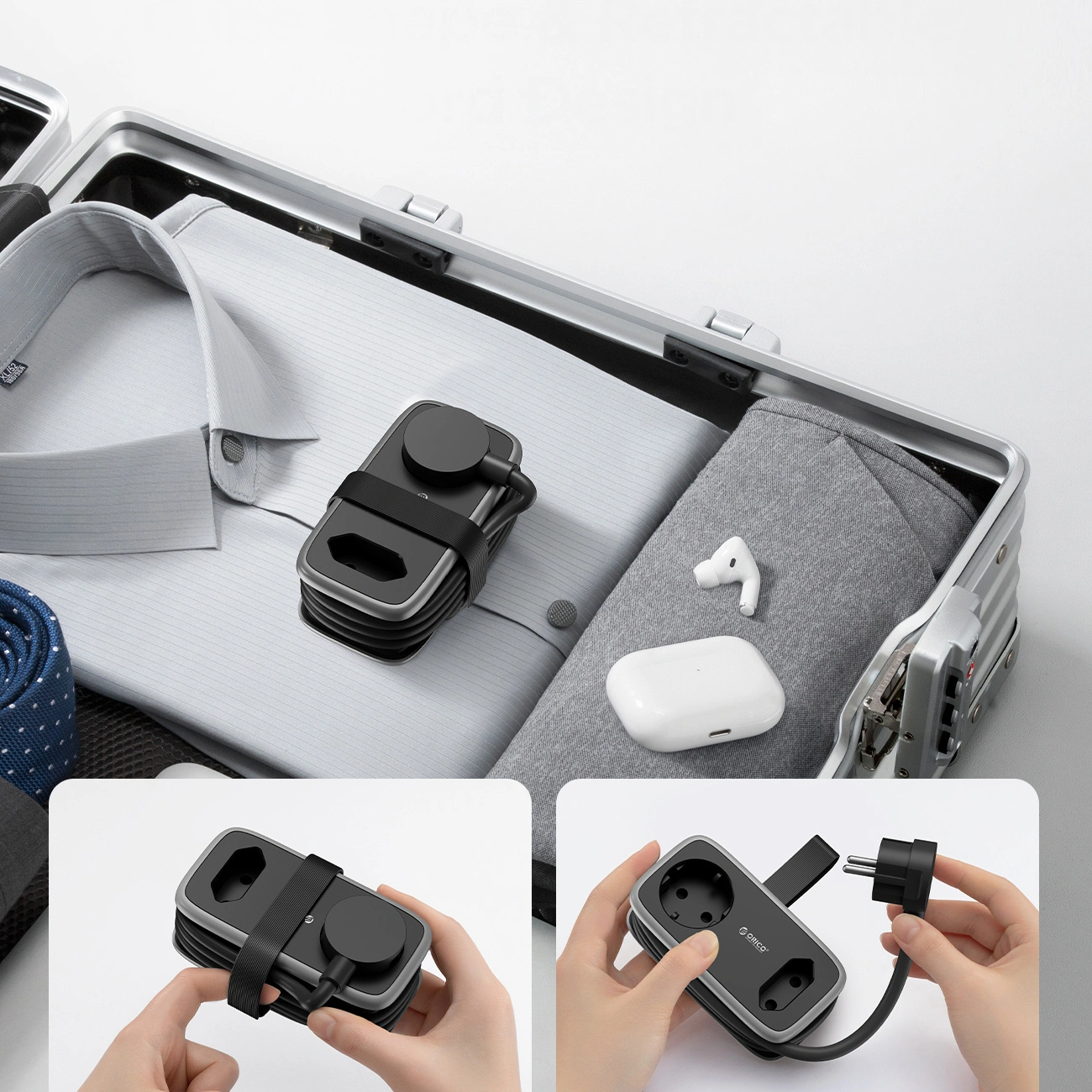 Multiprise Orico APP, 1 x Schuko - 1 x Prise - 2 x USB-A - 1 x USB-C, Noir Gris