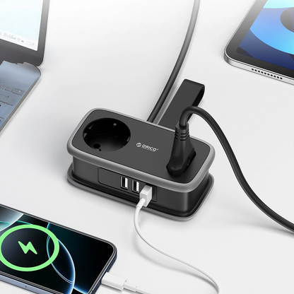 Multiprise Orico APP, 1 x Schuko - 1 x Prise - 2 x USB-A - 1 x USB-C, Noir Gris