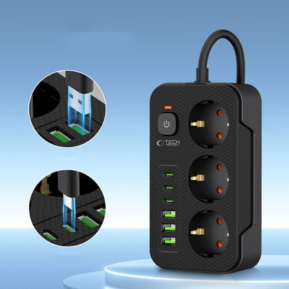 Rallonge Tech-Protect PC3X6, 3 x Schuko, Noir