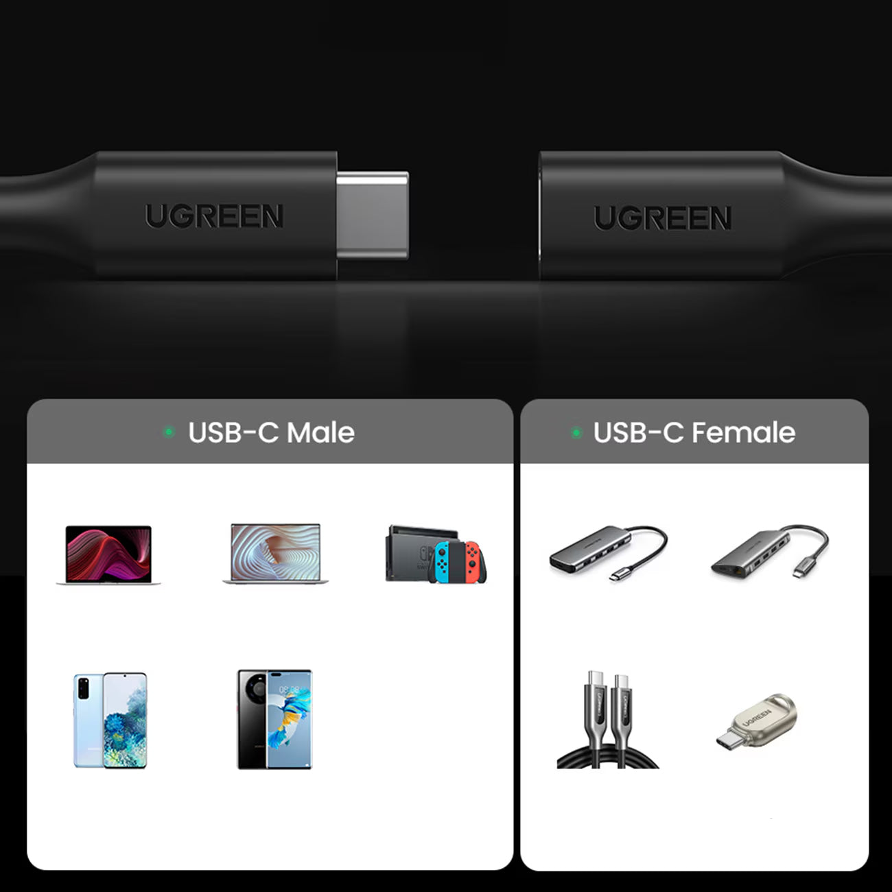 Rallonge USB-C UGREEN US353, 1m, Noir