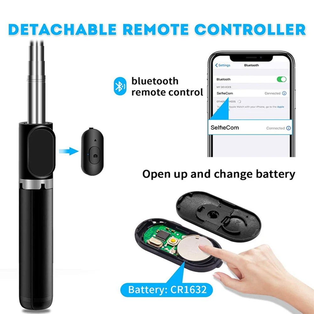 Selfie Stick Bluetooth Techsuit Q02, Universal, Schwarz