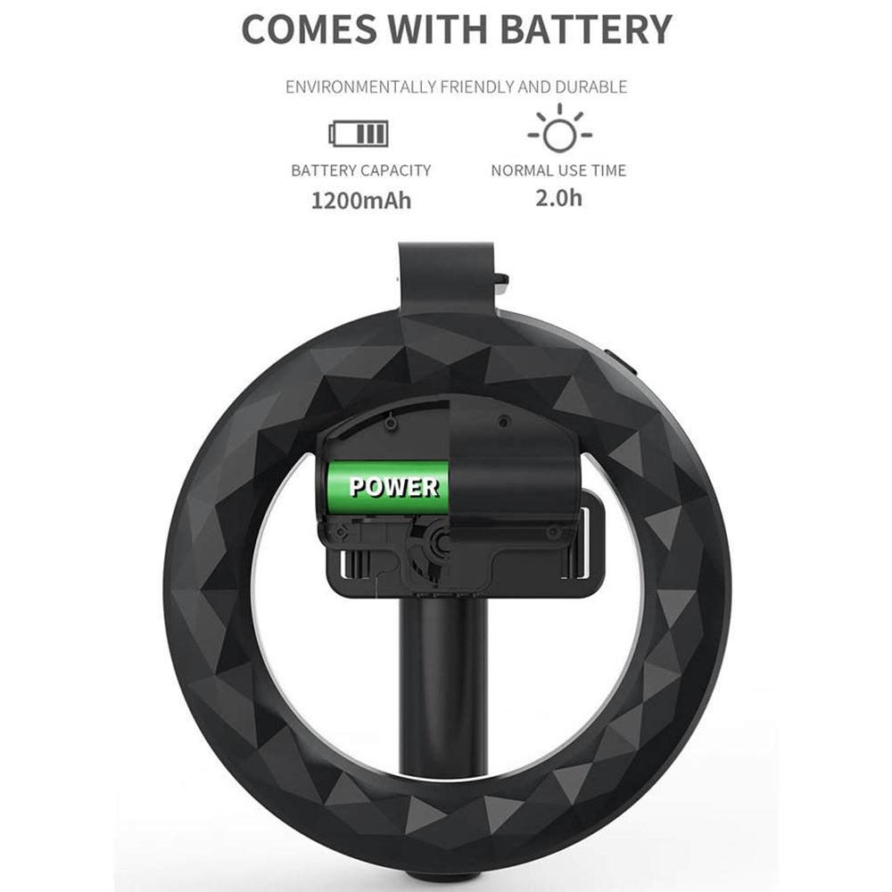 Perche à selfie Bluetooth Techsuit Q07 avec lumière annulaire, Universelle, Noire