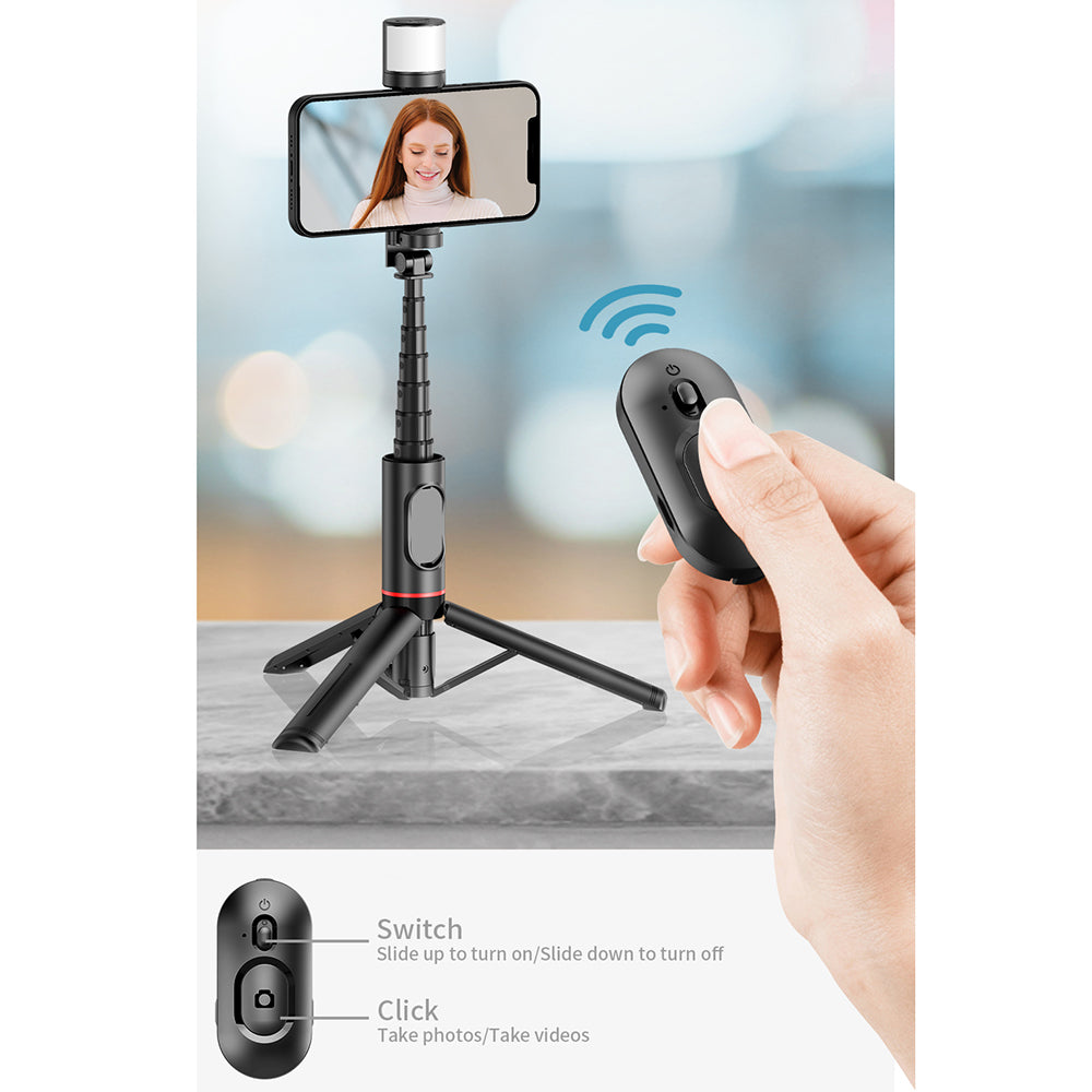 Selfie Stick Bluetooth Techsuit Q12S, Universal, Schwarz