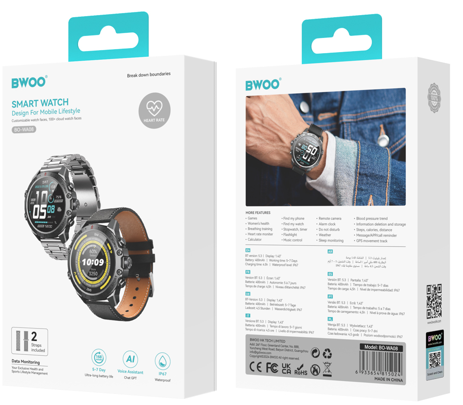 Smartwatch BWOO WA-08, Schwarz