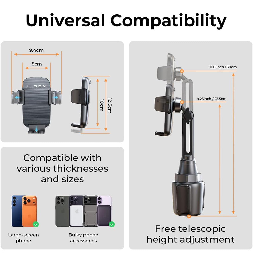 Support Auto Lisen pour Téléphone / Tablette, 4.5inch - 12.9inch, Noir YL0223070048