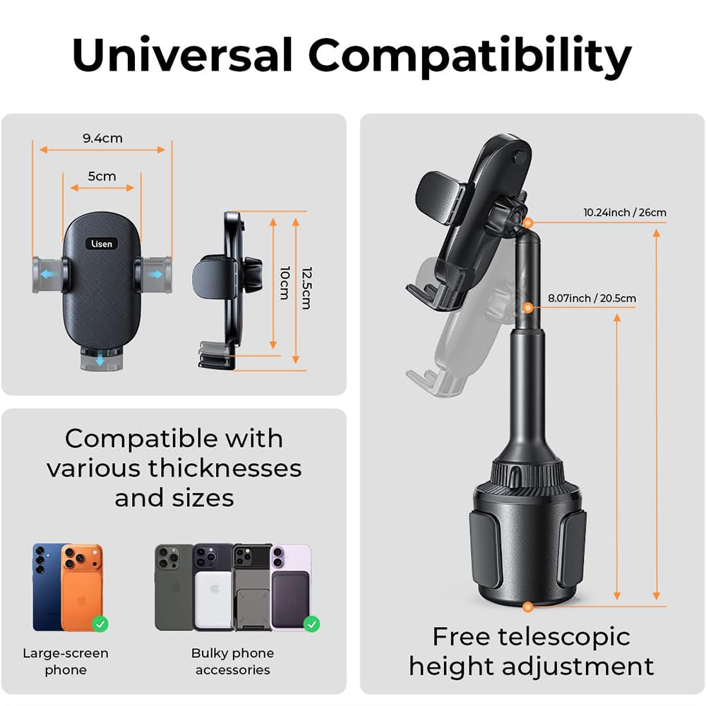 Support Auto Lisen, 4.7 pouces - 7.2 pouces, Noir YL0220100001