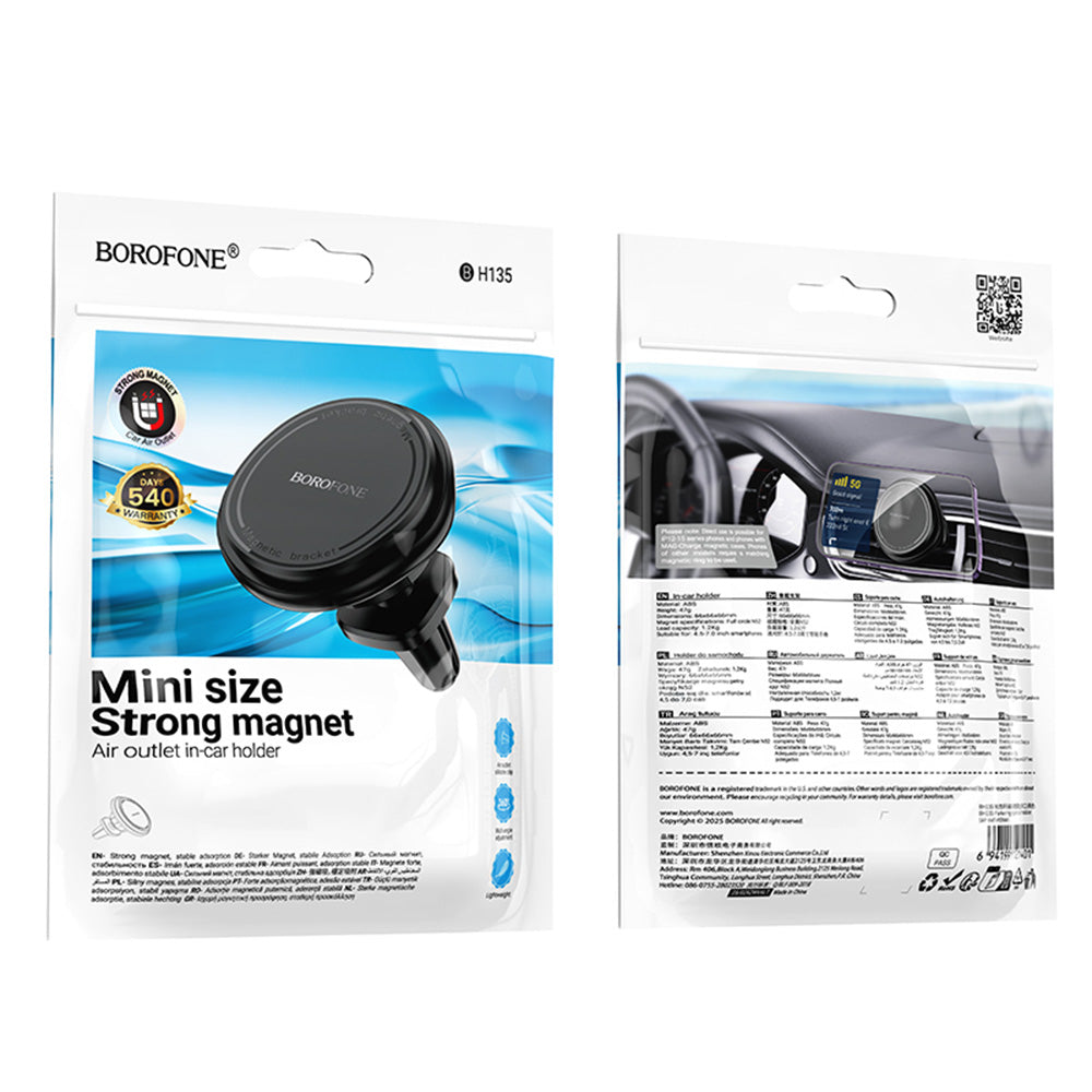 Support Auto Magnétique Borofone BH135 Parker, Universel, Noir