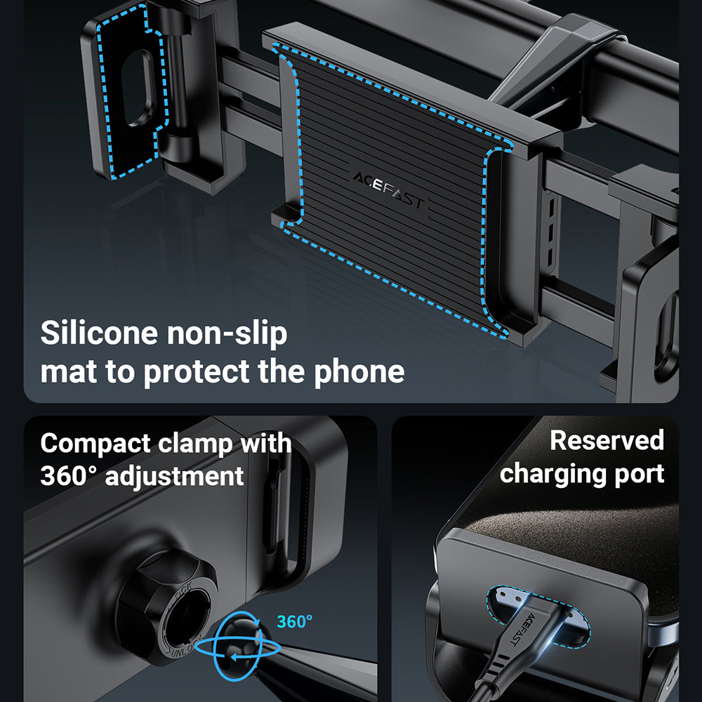 Support Auto Appui-tête Acefast D8, 4.7 pouces - 12.9 pouces, Noir