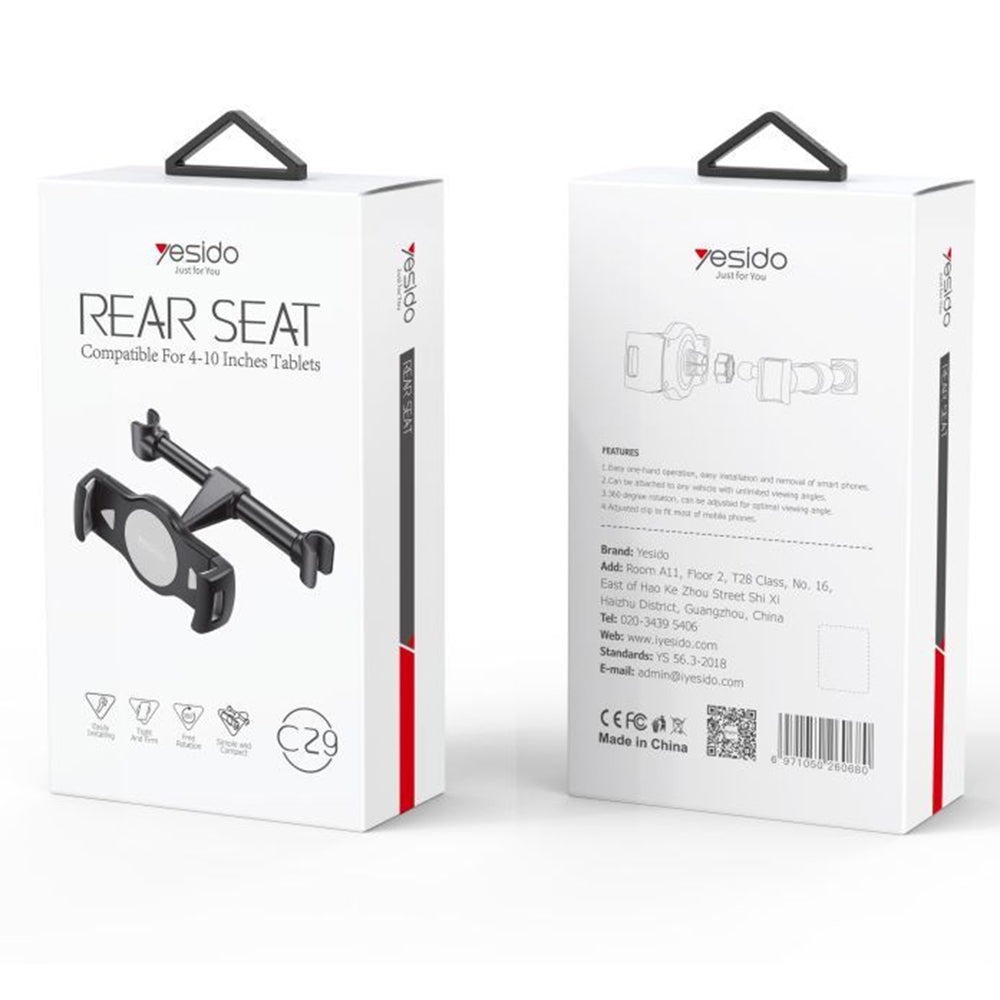 Support Auto Appui-tête Yesido C29, 4 pouces - 10 pouces, Noir