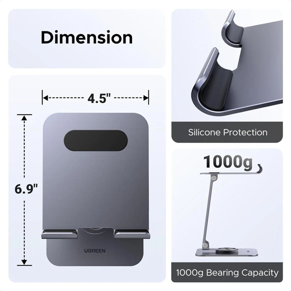 Support de bureau UGREEN LP894 (45860) pour téléphone / tablette, 4 pouces - 13 pouces, Gris