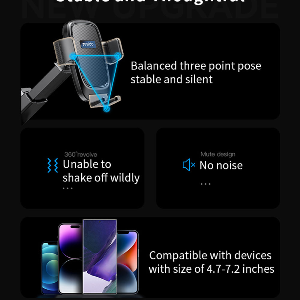 Support Auto Yesido C262, 4.7 pouces - 7.2 pouces, Noir