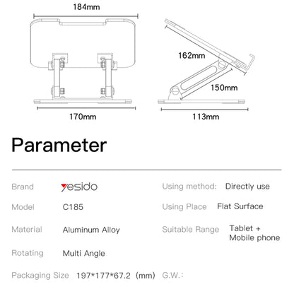 Support de Bureau Yesido C185, 4.5 pouces - 13 pouces, Argenté