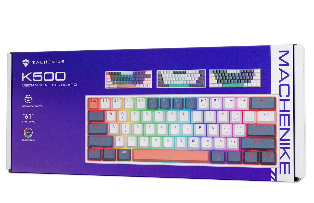 Clavier Gaming Filaire USB Machenike K500-B61 Mécanique, RGB, Bleu Blanc