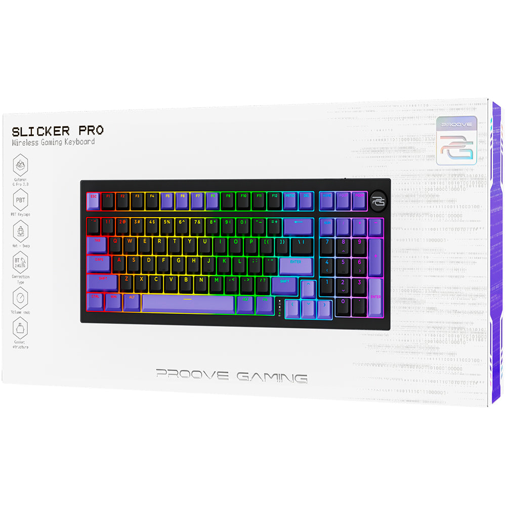 Gaming-Tastatur Wireless Proove Slicker Pro, RGB, BT / Wi-Fi / Kabelgebunden, 1.8m, Schwarz WKSLPEN22416