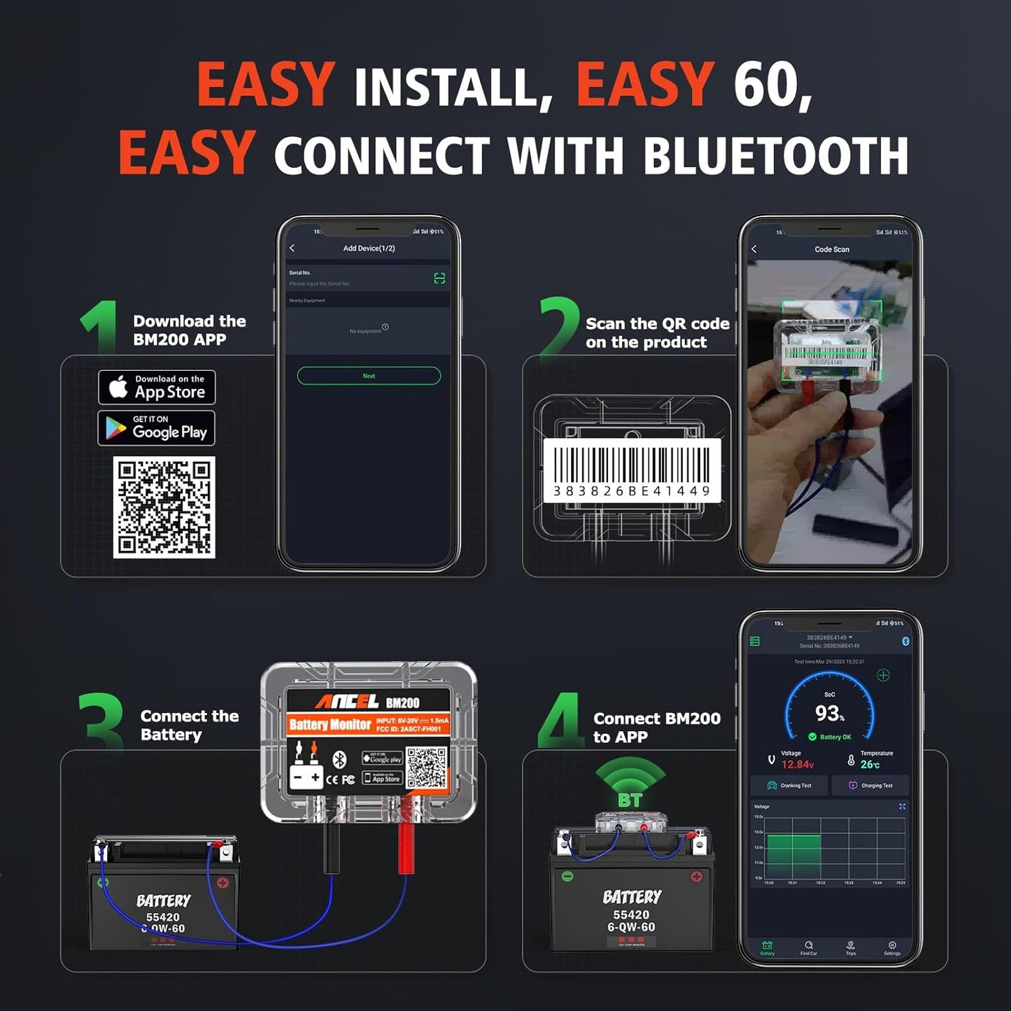 Testeur Bluetooth de Surveillance de Batterie Auto Ancel BM200