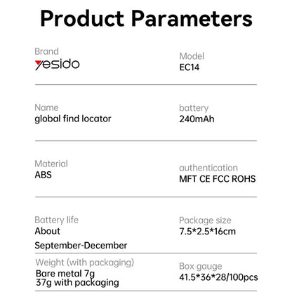 Yesido SmartTag EC14 für iOS-Serie, Weiß